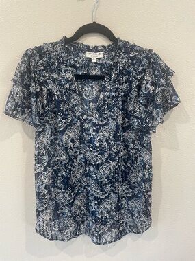 Studio B by BoBeau Navy Paisley Ruffle-Sleeve Blouse